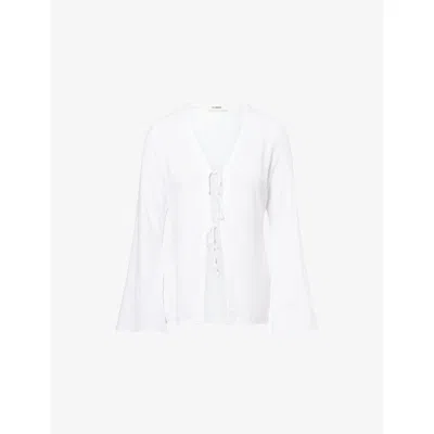 4th & Reckless Womens White Jules Flared-cuffs Woven Top