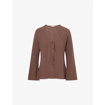 4th & Reckless Womens Chocolate Jules Flared-cuffs Woven Top