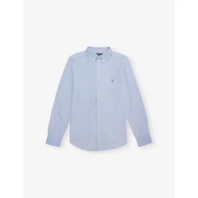 Polo Ralph Lauren Blue Boys' Brand-embroidery Button-down Cotton-poplin Shirt Xl In Blue