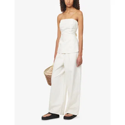 We Are Tala Omens Coconut Milk Pleated Wide-leg Cotton And Linen Trousers