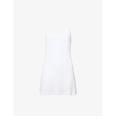 Adanola Womens White Pointelle Shoulder-straps Cotton-jersey Mini Dress In Blue