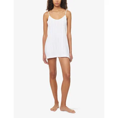 Adanola Womens White Pointelle Shoulder-straps Cotton-jersey Mini Dress In Blue