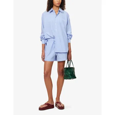 Hunza G Womens Blue Stripe Embroidered Striped Cotton-poplin Shirt In Blue