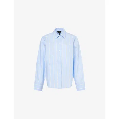 Me And Em And Em Womens Chambray Blue/yellow Forever Striped Cotton Shirt