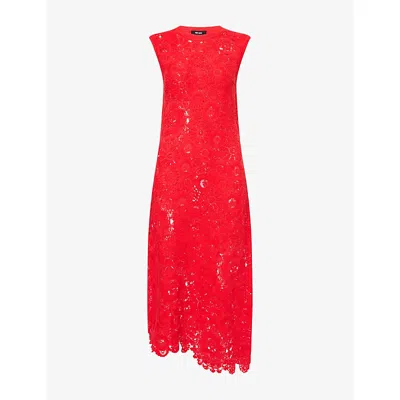 Me And Em And Em Womens Lipstick Red Asymmetric Crochet Knitted Maxi Dress