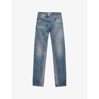 Prada Womens Blue Vintage-wash Tapered Denim Jeans In Blue