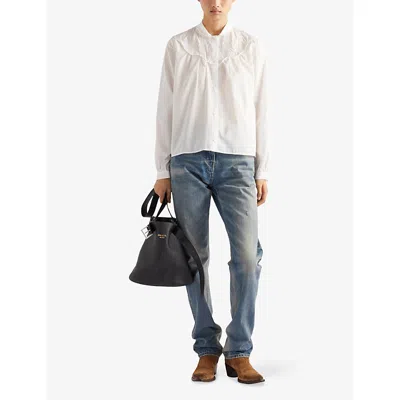 Prada Womens Blue Vintage-wash Tapered Denim Jeans In Blue