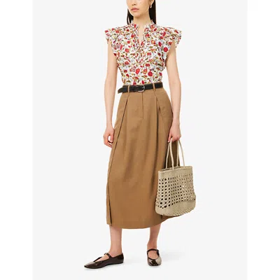 Me And Em And Em Womens Soft White/red/multi Rosebush Graphic-print V-neck Cotton Blouse