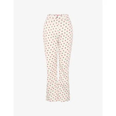Omnes Womens White Sarah Jane Floral-print Flared-leg High-rise Jeans