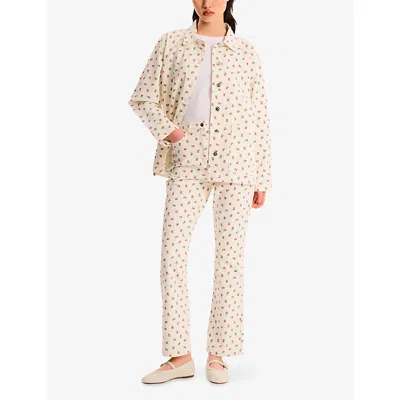 Omnes Womens White Sarah Jane Floral-print Flared-leg High-rise Jeans