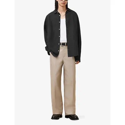 Allsaints Mens Black Bandol Resort-collar Long-sleeve Linen-blend Shirt Xxl In Black