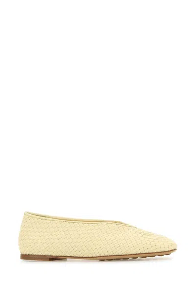 Bottega Veneta Leather Rosa Ballerinas With Flat Sole And Woven Texture In Gold