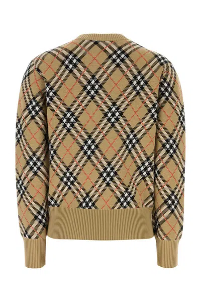 Burberry Wool Blend Sweater With Embroidered Check Pattern In Brown