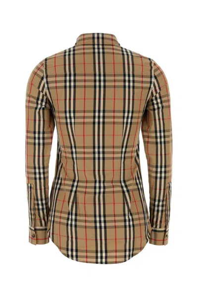 Burberry Cotton Shirt With Embroidered Check Pattern In Brown