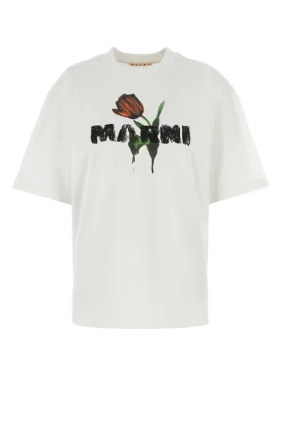 Marni White Cotton T-shirt With Tulip Print Women In White