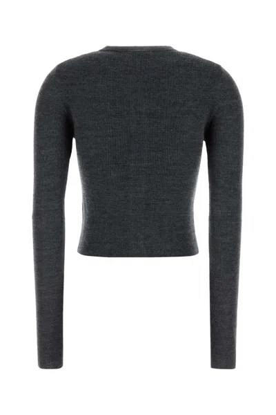 Ganni Grey Sweater With Classic Collar And Check Motif On The Front In Wool Woman