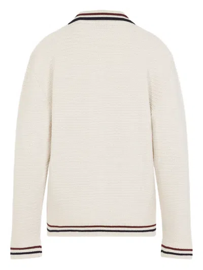Miu Miu Cotton Cardigan Stripes Detail In Neutral