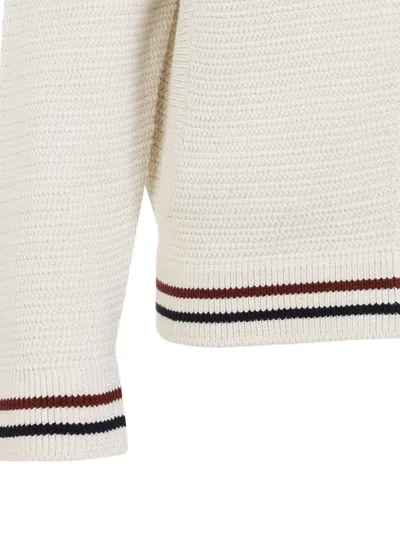 Miu Miu Cotton Cardigan Stripes Detail In Neutral