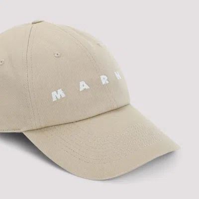 Marni Graphic Embroidered Cotton Canvas Hat In Neutral