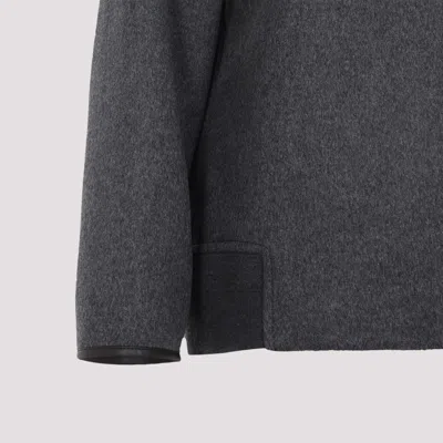 Bottega Veneta Wool Jacket With Hood And Leather Trim In Black