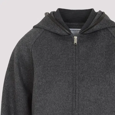 Bottega Veneta Wool Jacket With Hood And Leather Trim In Black