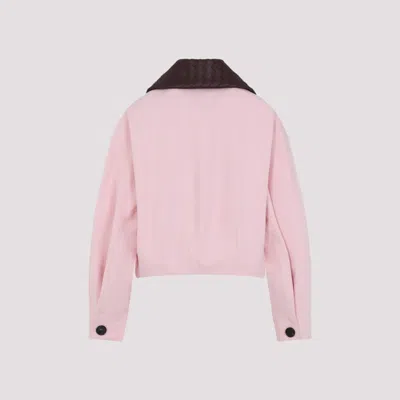 Bottega Veneta Cotton Twill Crop Jacket With Removable Intrecciato Leather Collar In Pink