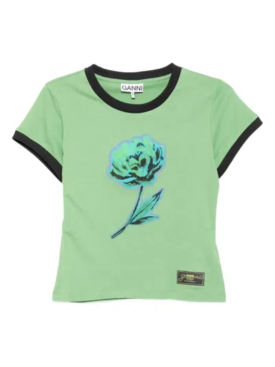 Ganni Basic Cotton Jersey Peony Baby Fit T-shirt In Green