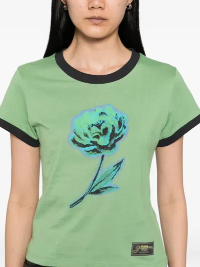 Ganni Basic Cotton Jersey Peony Baby Fit T-shirt In Green