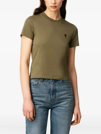 Ami Alexandre Mattiussi Ami Paris Bronze Ami De Coeur T Shirt In Green