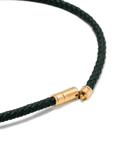 Tom Ford Röhrenförmiges Lederarmband In Green