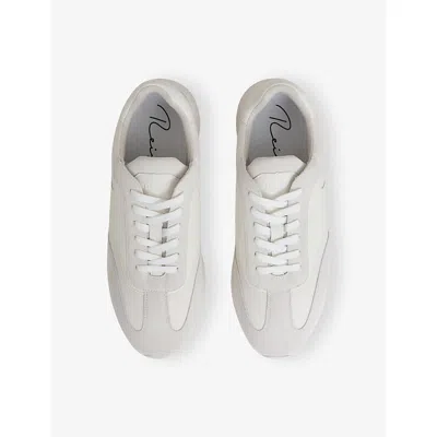 Reiss Mens White Emmett Low-top Leather-suede Trainers Eur 43 / 9 Uk In White