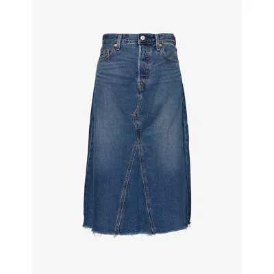 Levi's Womens Hinged Heart High-rise A-line Deconstructed Denim Midi Skirt