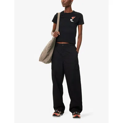 Carhartt Omens Black Kingston Logo-patch Cotton Cargo Trousers In Black