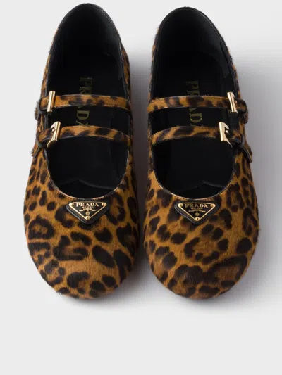 Prada Leopard Print Double Strap Ballet Flats In Animal Print