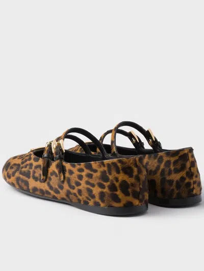 Prada Leopard Print Double Strap Ballet Flats In Animal Print