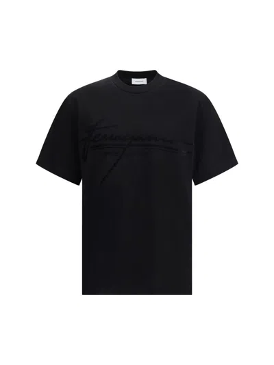 Ferragamo Crew Neck Graphic Print Short Sleeves T-shirt In Black