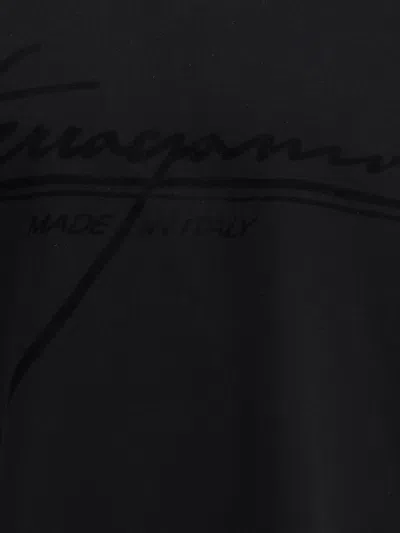 Ferragamo Crew Neck Graphic Print Short Sleeves T-shirt In Black