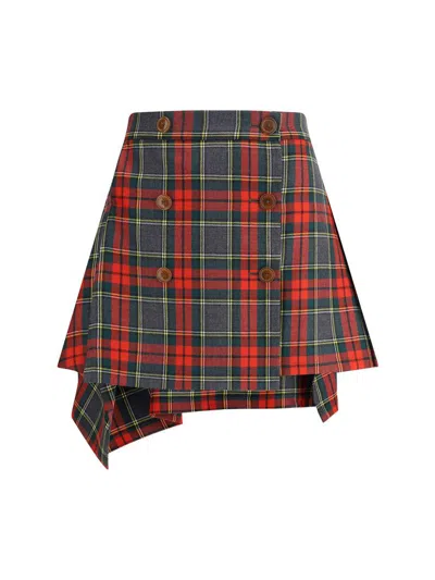 Vivienne Westwood Asymmetric Wrap Skirt With Check Pattern And Button Fastening In Multi