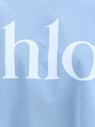 Chloé Oversize Signature Logo Crop Graphic T-shirt In Blue