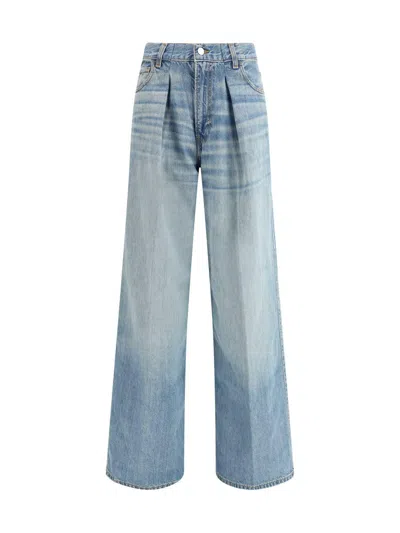 Haikure Wide-leg Denim Trousers Front Pleats In Blue
