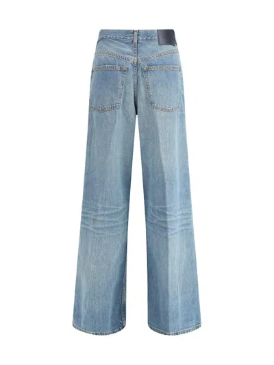 Haikure Wide-leg Denim Trousers Front Pleats In Blue