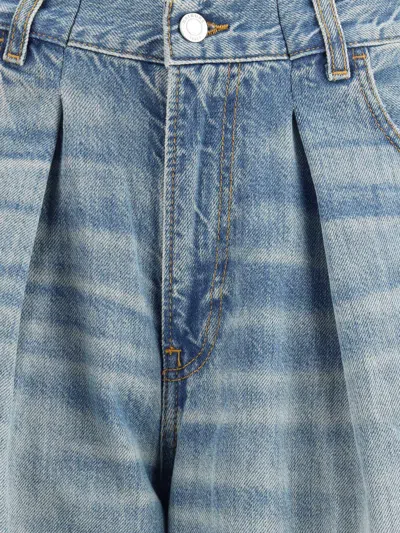 Haikure Wide-leg Denim Trousers Front Pleats In Blue