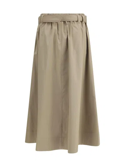 Brunello Cucinelli Belted Midi Skirt In Neutral