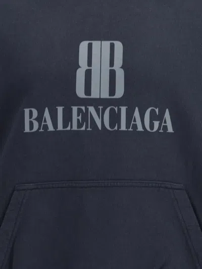 Balenciaga Black Hoodie With Fixed Hood And Logo Lettering On The Front In Cotton Man In Blue
