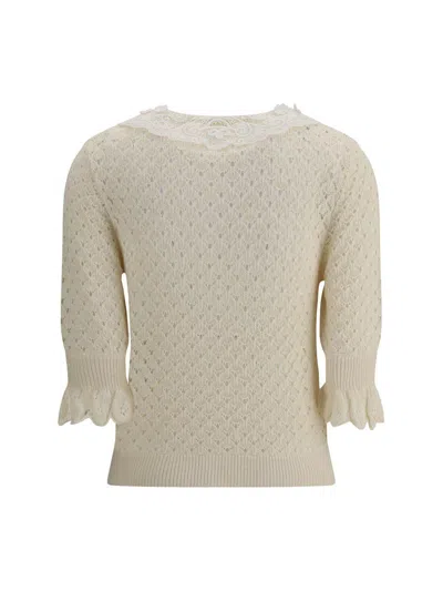 Chloé Pointelle Knit Sweaters And Cardigans White In Yellow