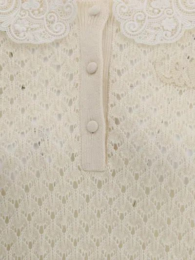 Chloé Pointelle Knit Sweaters And Cardigans White In Yellow