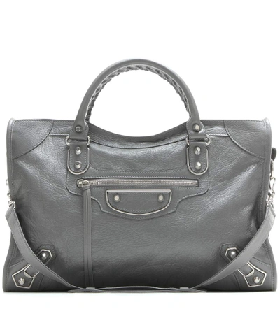 Balenciaga Metallic Edge City Medium Textured-leather Tote In Gris Ceedre