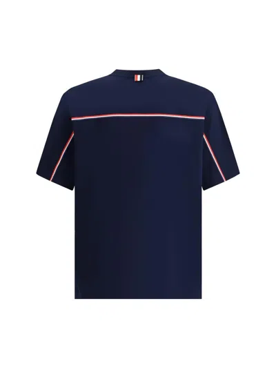 Thom Browne Crew Neck Cotton T-shirt With Distinctive Logo In Blue