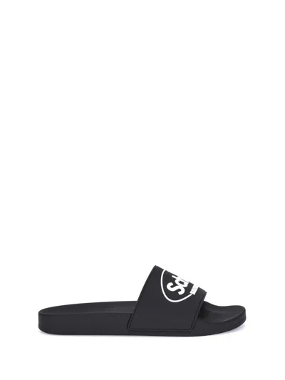 Balenciaga X Scholl Logo Pool Slides In Black