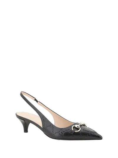 Gucci Black Slingback Pumps With Elastic Strap In Black